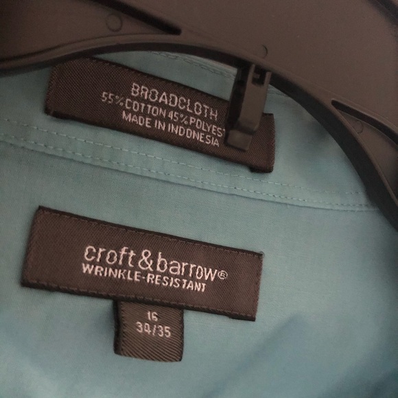 CROFT & BARROW Broadcloth Wrinkle Free Dress Shirt Teal Blue/Green - Picture 7 of 7